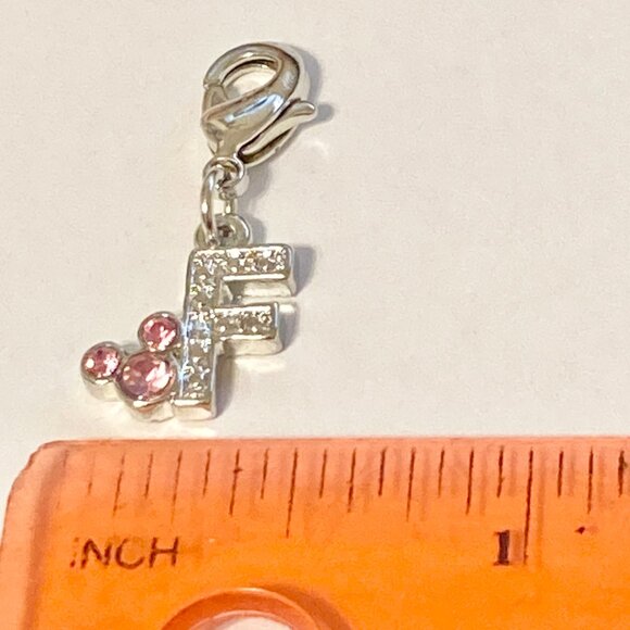 Vintage Disney Pink Crystal Mickey Mouse Ears Charm Clip On Initial Letter F - Picture 9 of 10